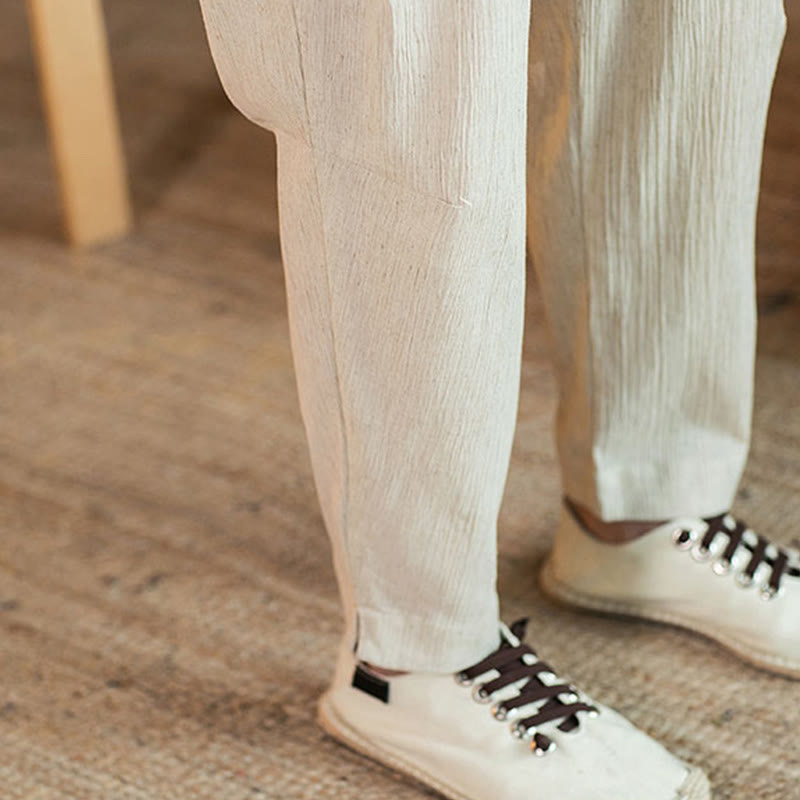 Pantaloni da uomo affusolati in lino tinta unita con coulisse e tasche Buddha Stones - image 44