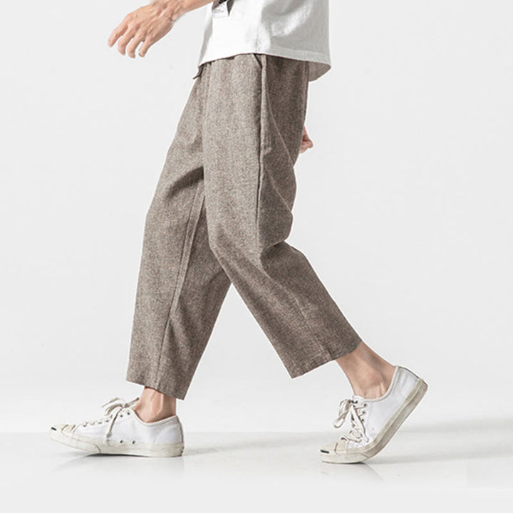 Pantaloni da uomo in cotone e lino con tasche, lunghezza 7-8, Buddha Stones Summer Plain - Abbronzatura - US/UK/AU46, EU56 (5XL) - image 1