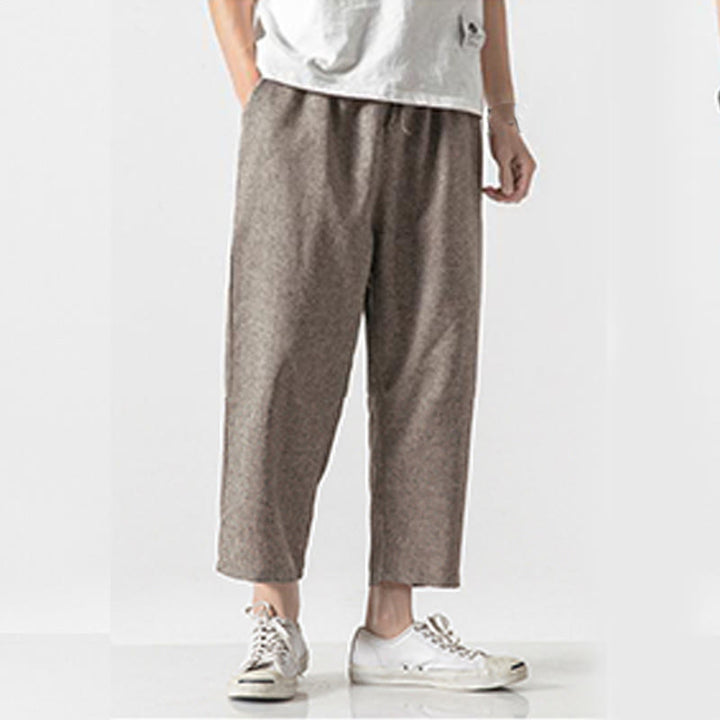 Pantaloni da uomo in cotone e lino con tasche, lunghezza 7-8, Buddha Stones Summer Plain - image 3