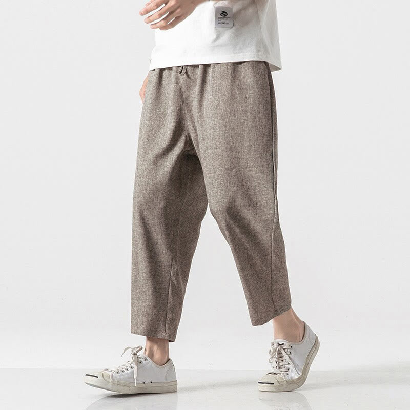 Pantaloni da uomo in cotone e lino con tasche, lunghezza 7-8, Buddha Stones Summer Plain - image 4