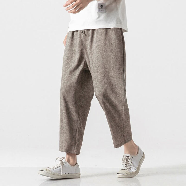 Pantaloni da uomo in cotone e lino con tasche, lunghezza 7-8, Buddha Stones Summer Plain - image 4