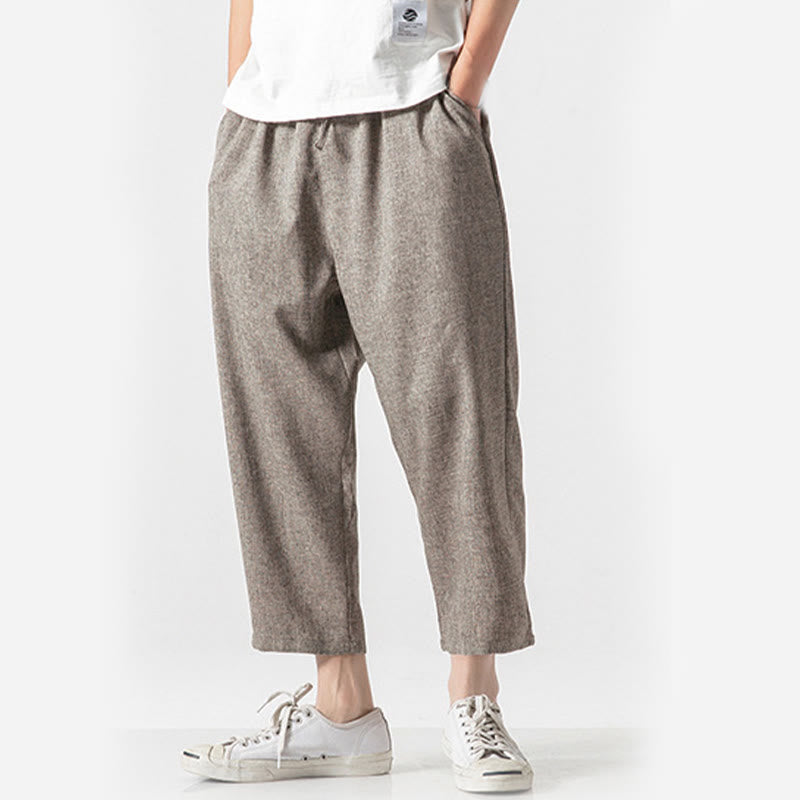 Pantaloni da uomo in cotone e lino con tasche, lunghezza 7-8, Buddha Stones Summer Plain - image 6