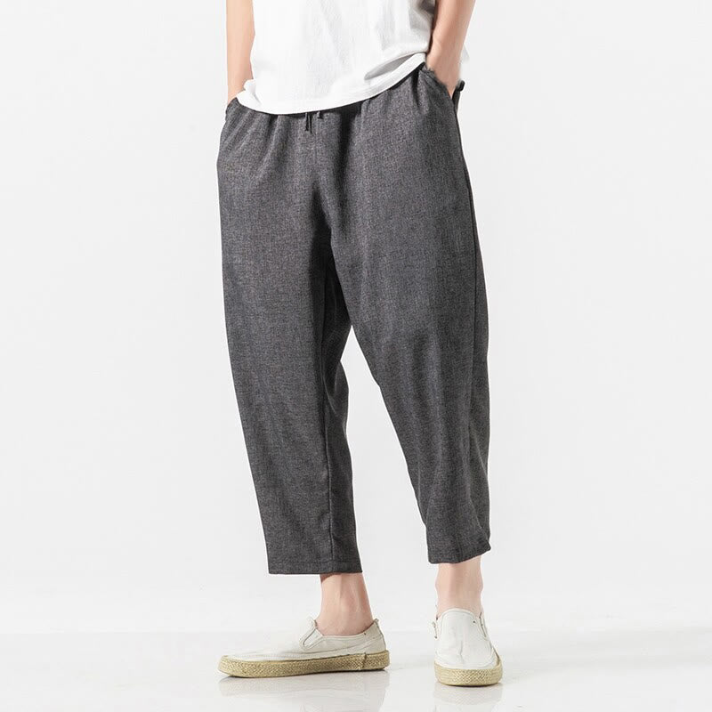 Pantaloni da uomo in cotone e lino con tasche, lunghezza 7-8, Buddha Stones Summer Plain - image 17
