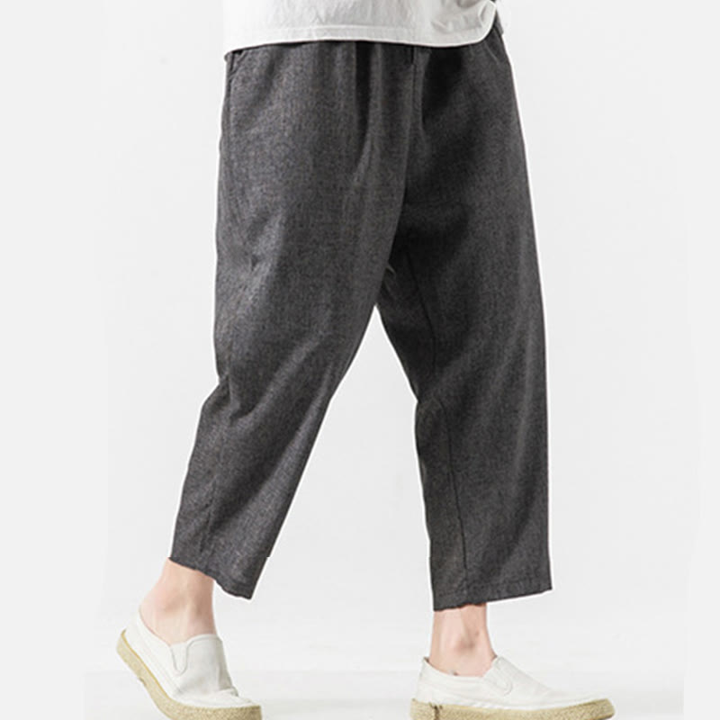 Pantaloni da uomo in cotone e lino con tasche, lunghezza 7-8, Buddha Stones Summer Plain - image 15