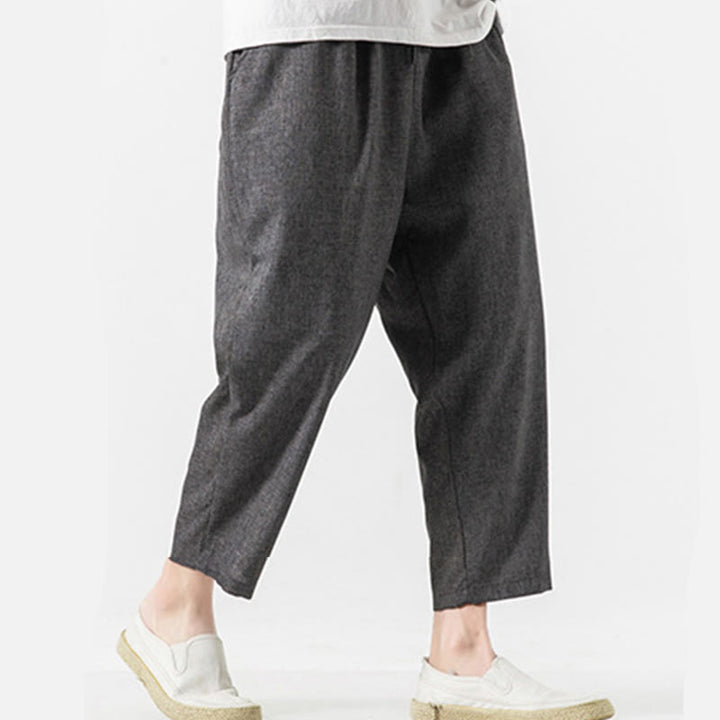 Pantaloni da uomo in cotone e lino con tasche, lunghezza 7-8, Buddha Stones Summer Plain - image 15