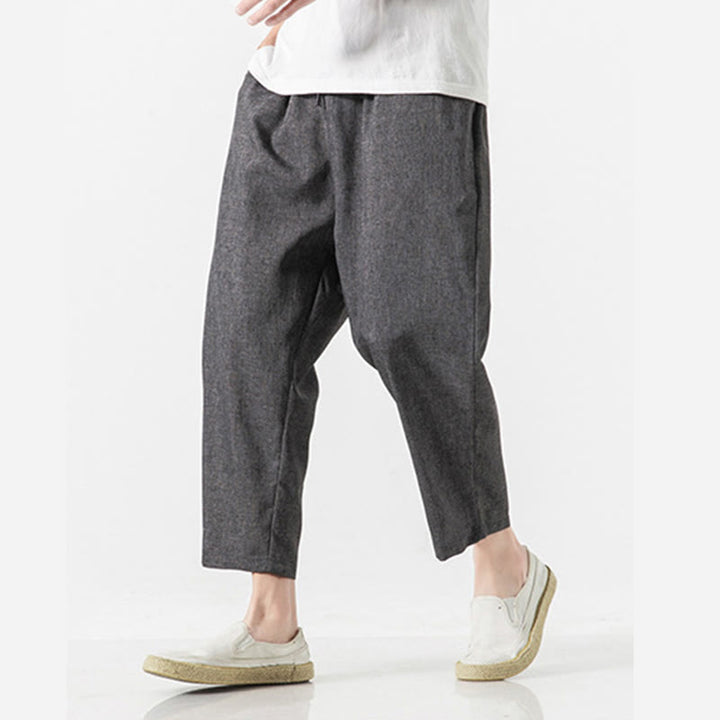 Pantaloni da uomo in cotone e lino con tasche, lunghezza 7-8, Buddha Stones Summer Plain - image 13