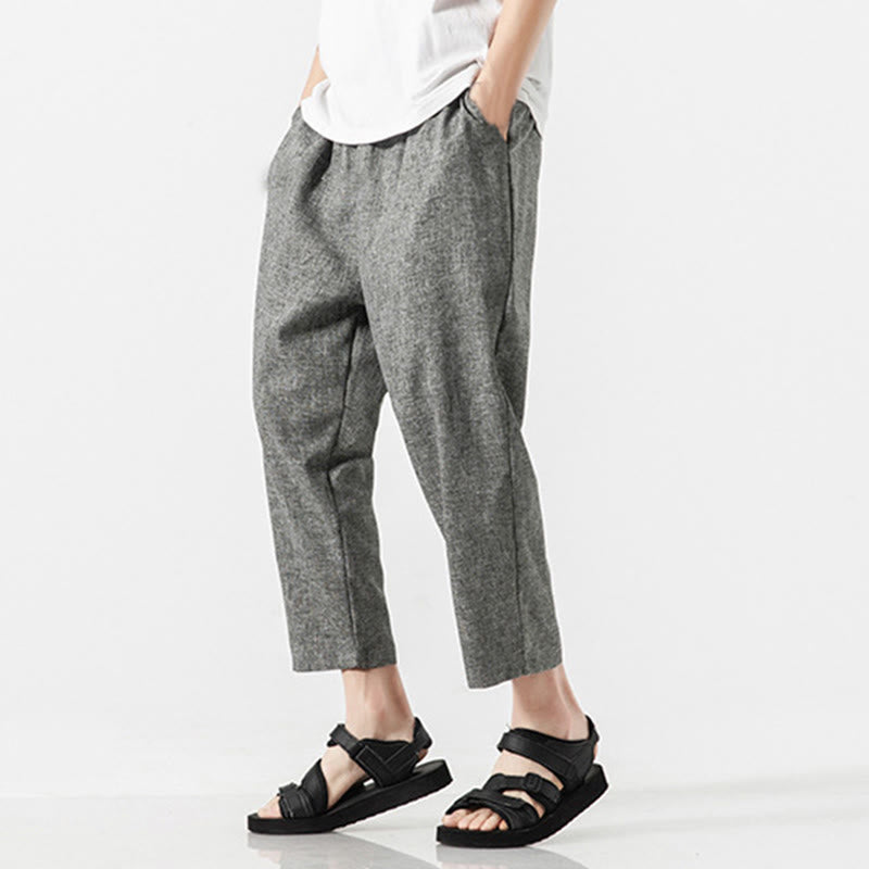 Pantaloni da uomo in cotone e lino con tasche, lunghezza 7-8, Buddha Stones Summer Plain - image 24