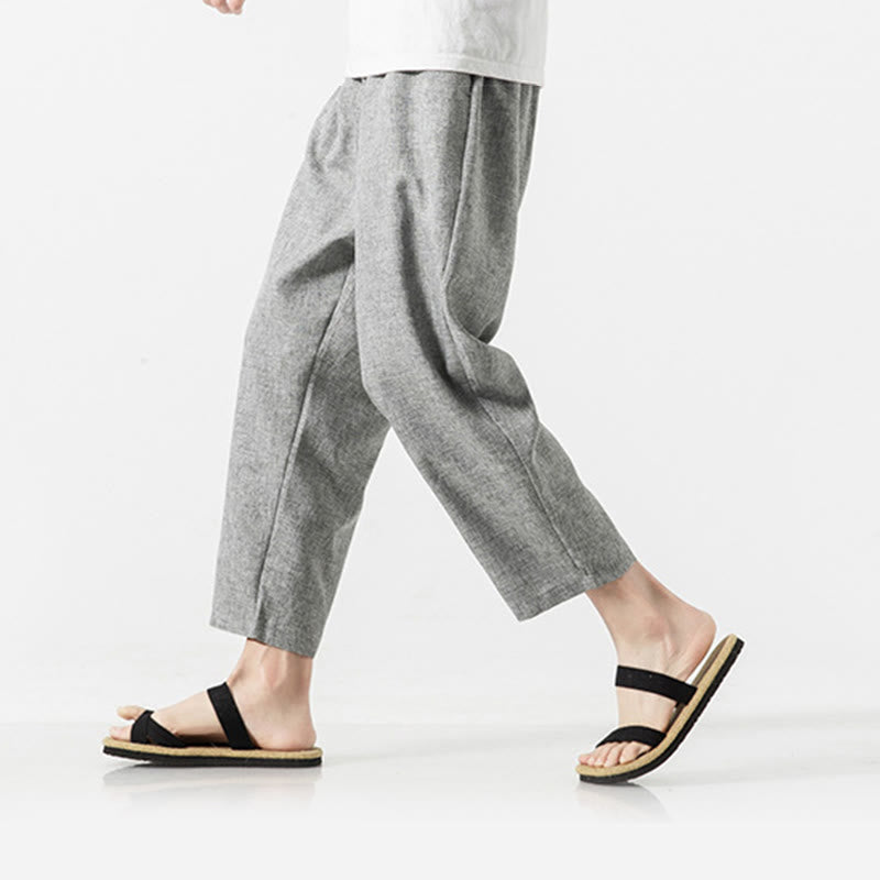 Pantaloni da uomo in cotone e lino con tasche, lunghezza 7-8, Buddha Stones Summer Plain - image 27