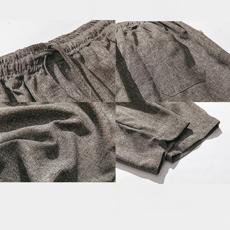 Pantaloni da uomo in cotone e lino con tasche, lunghezza 7-8, Buddha Stones Summer Plain - image 9