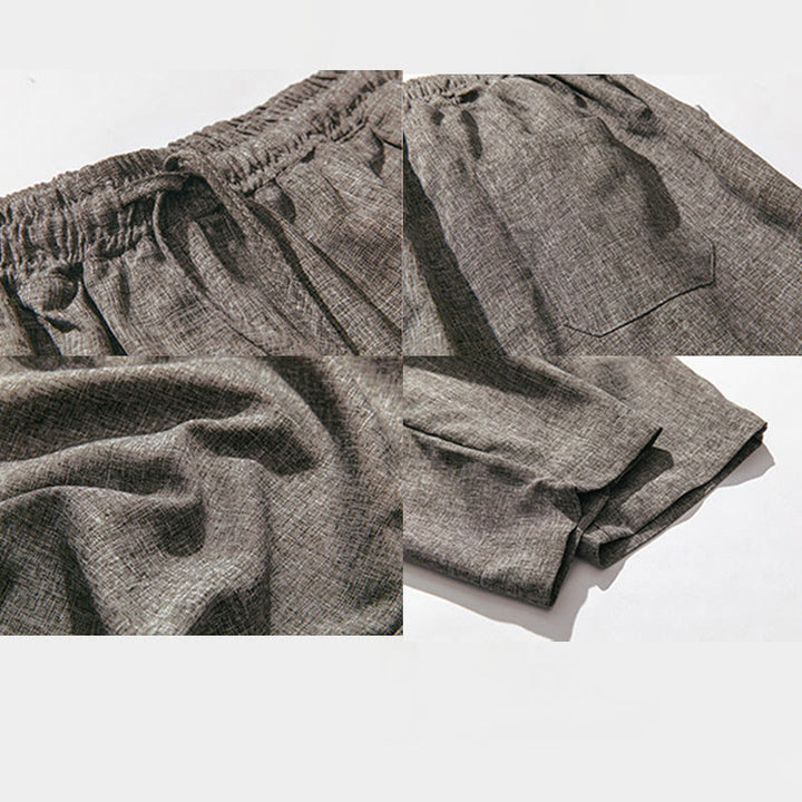 Pantaloni da uomo in cotone e lino con tasche, lunghezza 7-8, Buddha Stones Summer Plain - image 9