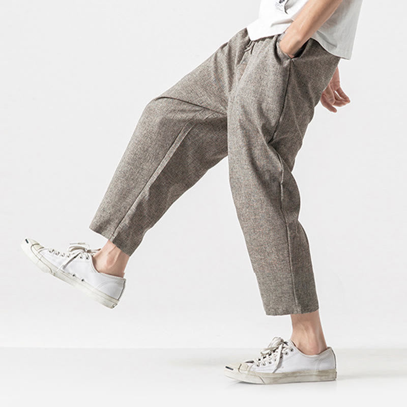 Pantaloni da uomo in cotone e lino con tasche, lunghezza 7-8, Buddha Stones Summer Plain - image 8