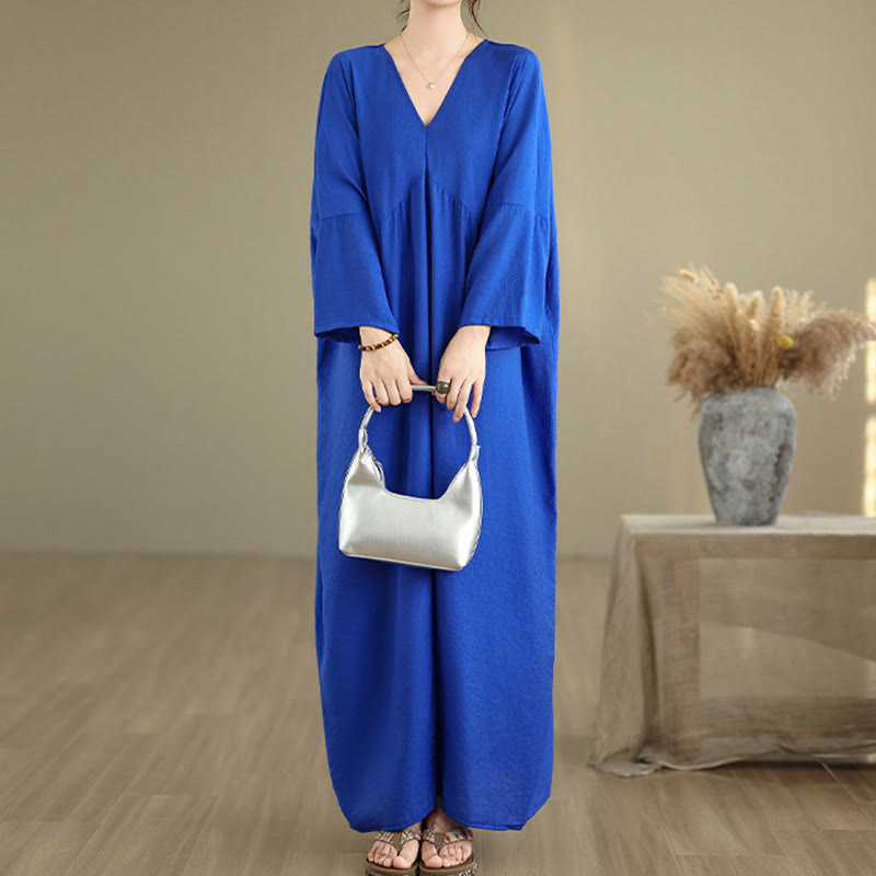 Abito midi in cotone a maniche lunghe con scollo a V e colori puri Buddha Stones Fall - image 16