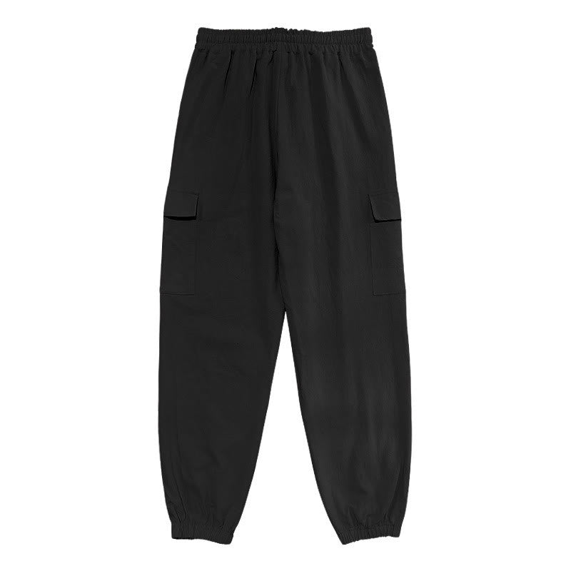 Pantaloni cargo da uomo in lino tinta unita con coulisse e tasche Buddha Stones - image 3