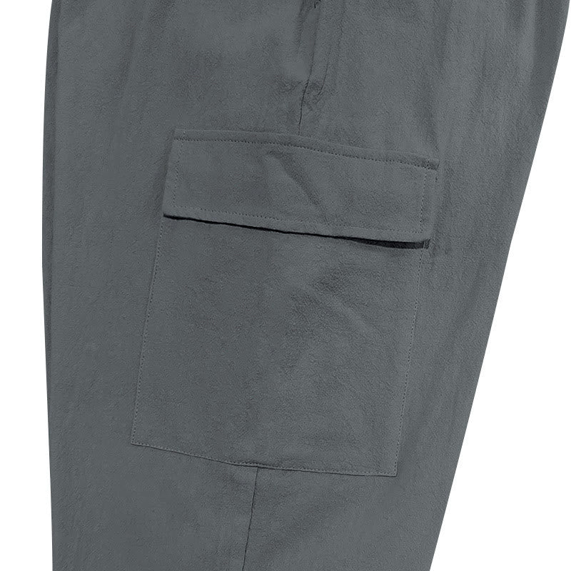 Pantaloni cargo da uomo in lino tinta unita con coulisse e tasche Buddha Stones - image 19