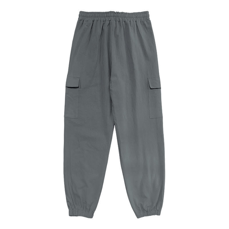 Pantaloni cargo da uomo in lino tinta unita con coulisse e tasche Buddha Stones - image 17