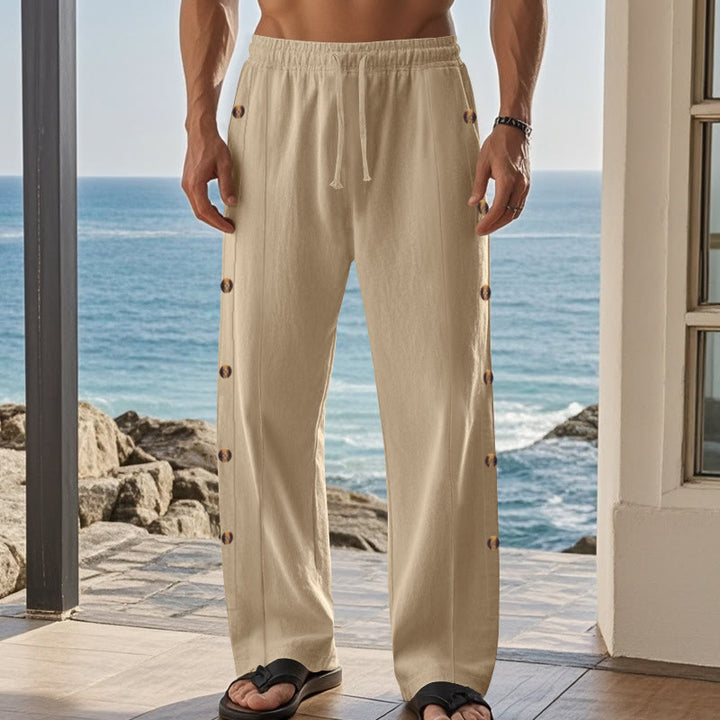 Pantaloni da uomo in cotone con tasche e bottoni laterali in tinta unita con Buddha Stones - image 6