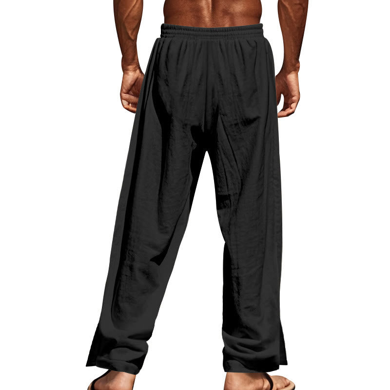 Pantaloni da uomo in cotone con tasche e bottoni laterali in tinta unita con Buddha Stones - image 18