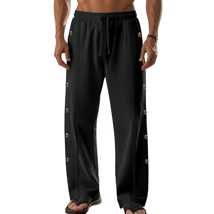 Pantaloni da uomo in cotone con tasche e bottoni laterali in tinta unita con Buddha Stones - image 17