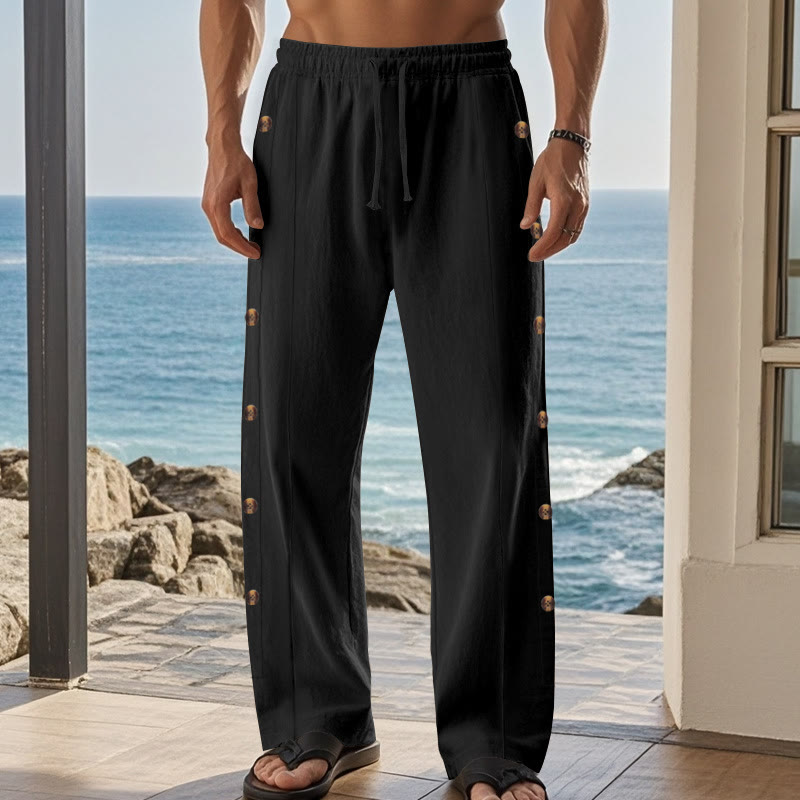 Pantaloni da uomo in cotone con tasche e bottoni laterali in tinta unita con Buddha Stones - image 15