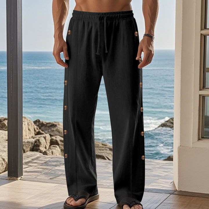 Pantaloni da uomo in cotone con tasche e bottoni laterali in tinta unita con Buddha Stones - image 15