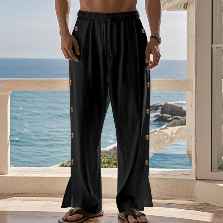Pantaloni da uomo in cotone con tasche e bottoni laterali in tinta unita con Buddha Stones - image 14