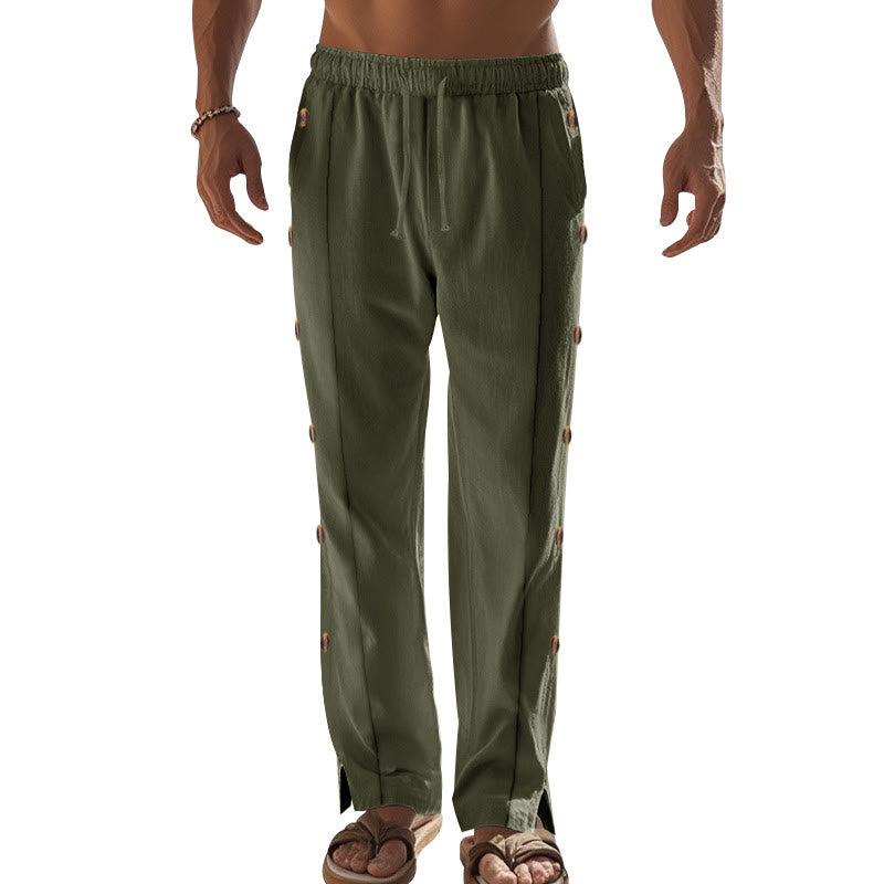 Pantaloni da uomo in cotone con tasche e bottoni laterali in tinta unita con Buddha Stones - image 33