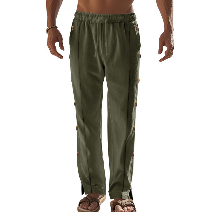 Pantaloni da uomo in cotone con tasche e bottoni laterali in tinta unita con Buddha Stones - image 33