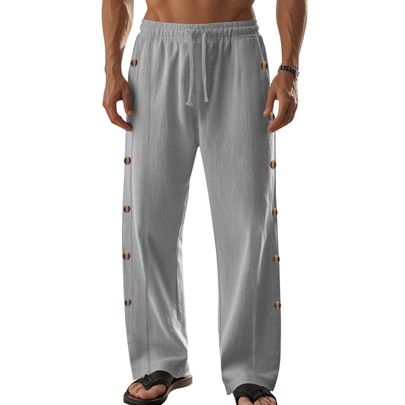 Pantaloni da uomo in cotone con tasche e bottoni laterali in tinta unita con Buddha Stones - image 43