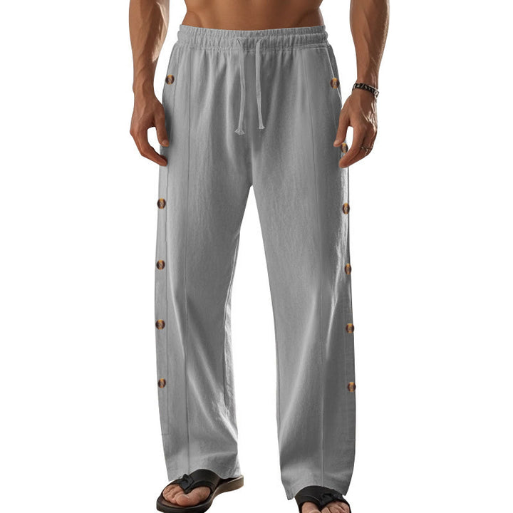 Pantaloni da uomo in cotone con tasche e bottoni laterali in tinta unita con Buddha Stones - image 43