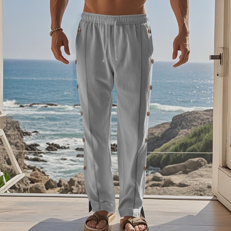 Pantaloni da uomo in cotone con tasche e bottoni laterali in tinta unita con Buddha Stones - image 38