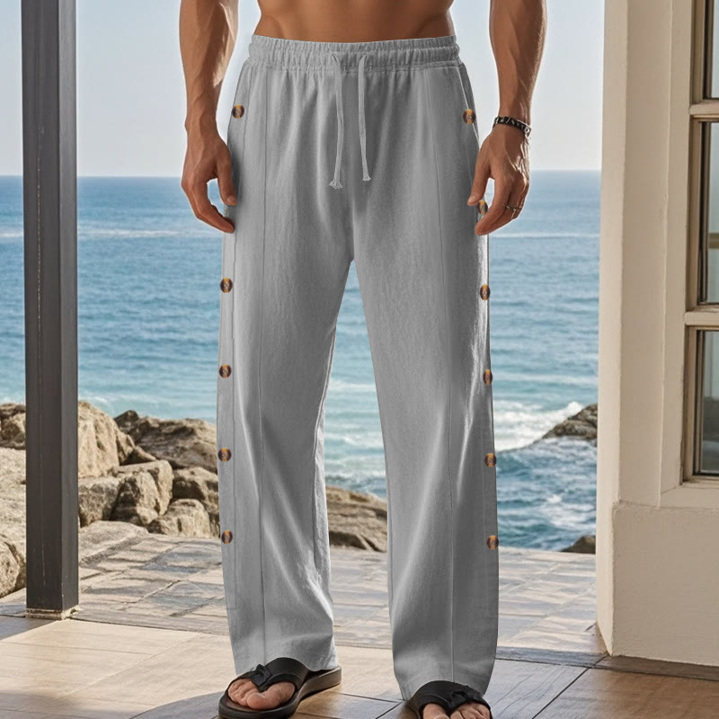 Pantaloni da uomo in cotone con tasche e bottoni laterali in tinta unita con Buddha Stones - image 37