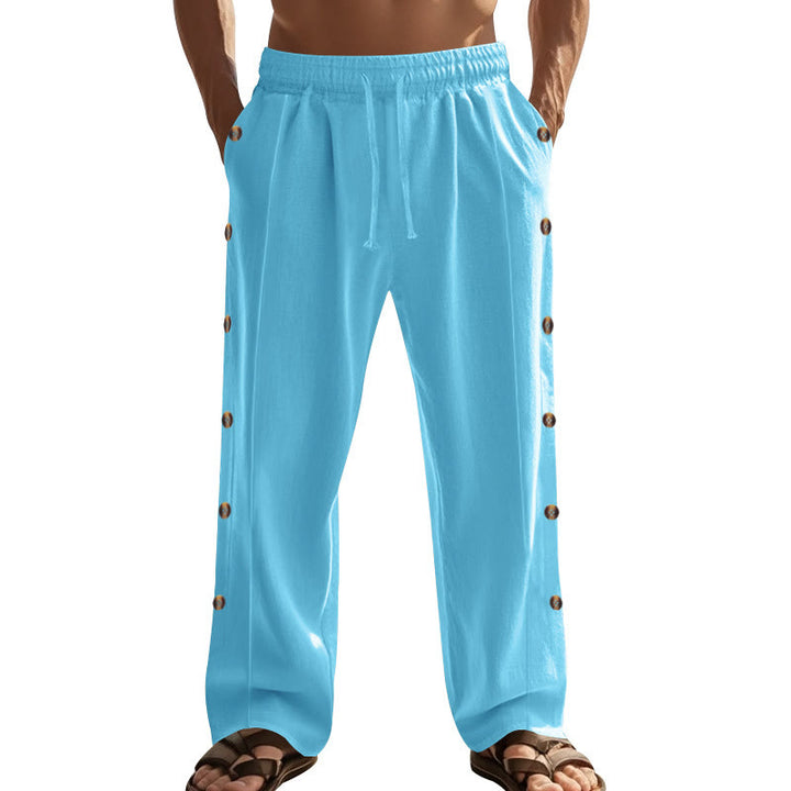 Pantaloni da uomo in cotone con tasche e bottoni laterali in tinta unita con Buddha Stones - image 57