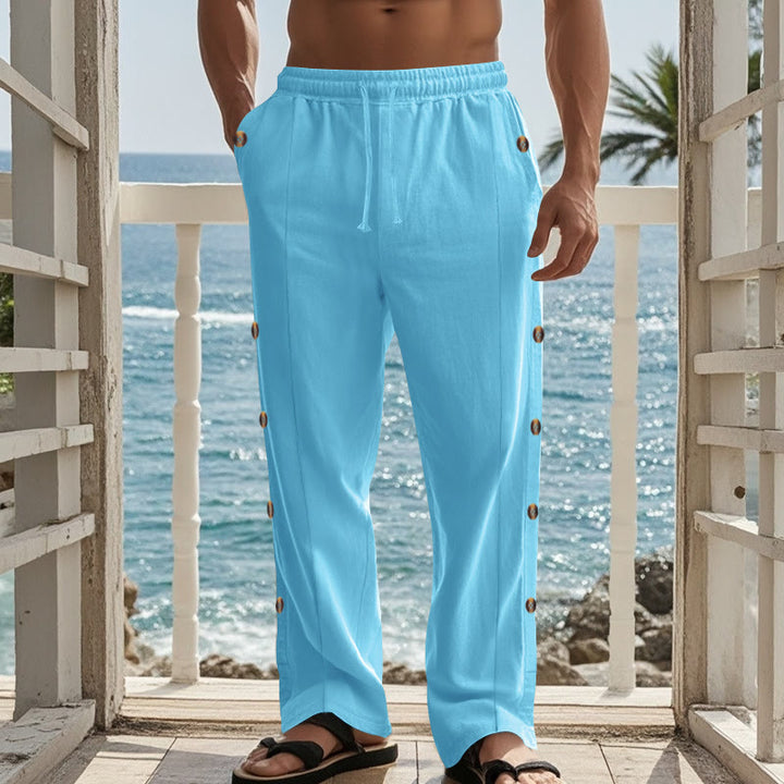 Pantaloni da uomo in cotone con tasche e bottoni laterali in tinta unita con Buddha Stones - image 52