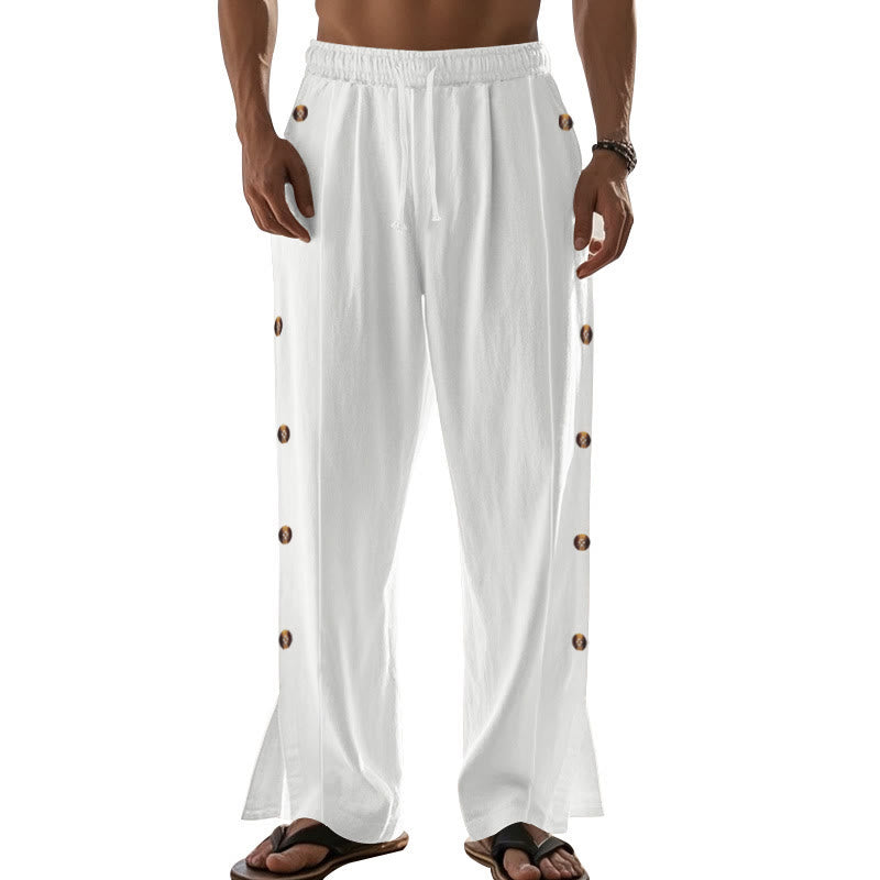 Pantaloni da uomo in cotone con tasche e bottoni laterali in tinta unita con Buddha Stones - image 66