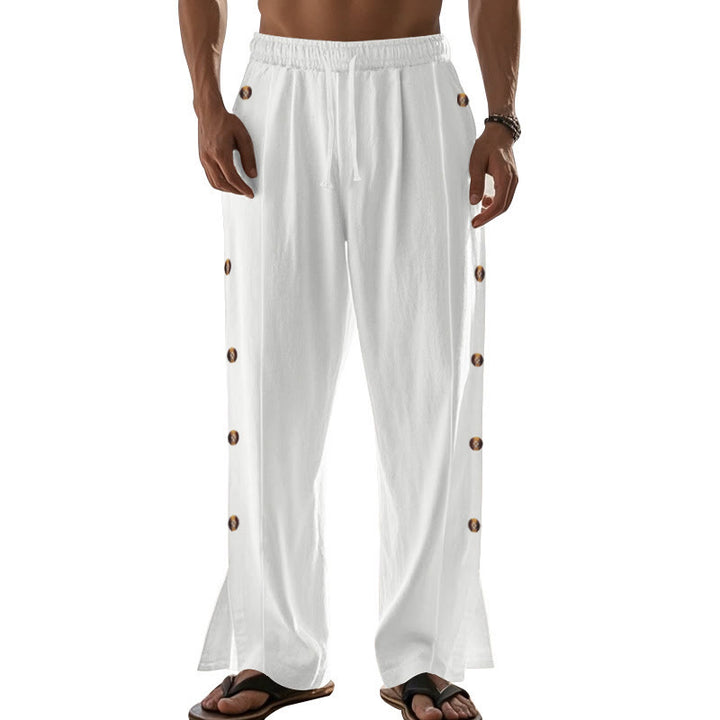 Pantaloni da uomo in cotone con tasche e bottoni laterali in tinta unita con Buddha Stones - image 66
