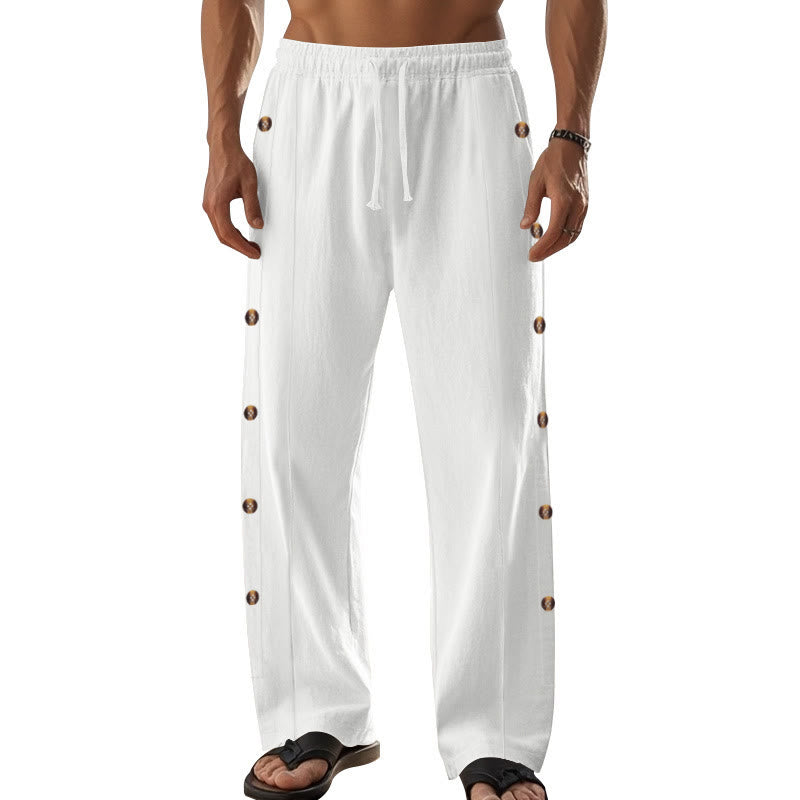 Pantaloni da uomo in cotone con tasche e bottoni laterali in tinta unita con Buddha Stones - image 67