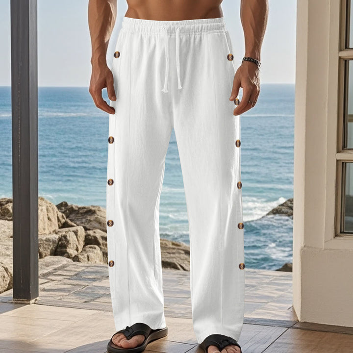 Pantaloni da uomo in cotone con tasche e bottoni laterali in tinta unita con Buddha Stones - image 64