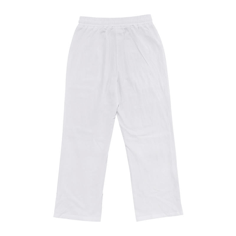 Pantaloni da uomo in cotone casual con bottoni in tinta unita e tasche Buddha Stones - image 3