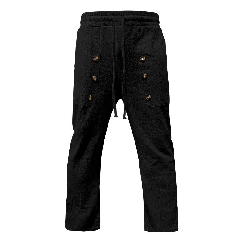 Pantaloni da uomo in cotone casual con bottoni in tinta unita e tasche Buddha Stones - image 14