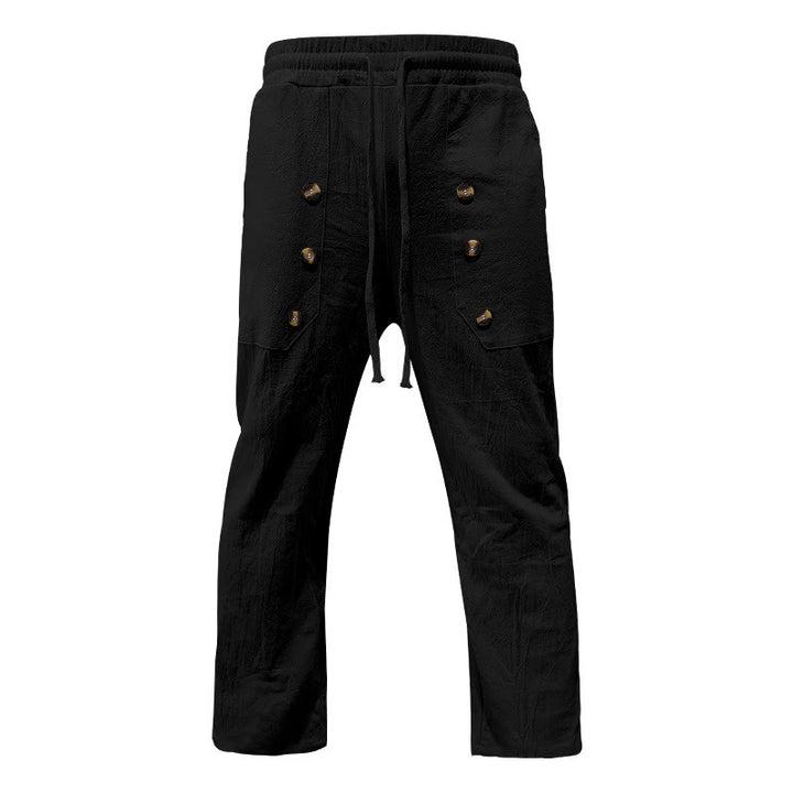 Pantaloni da uomo in cotone casual con bottoni in tinta unita e tasche Buddha Stones - image 14