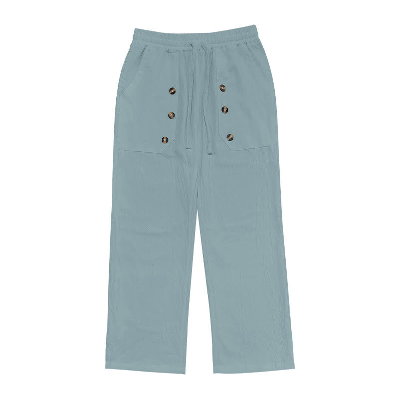 Pantaloni da uomo in cotone casual con bottoni in tinta unita e tasche Buddha Stones - image 18