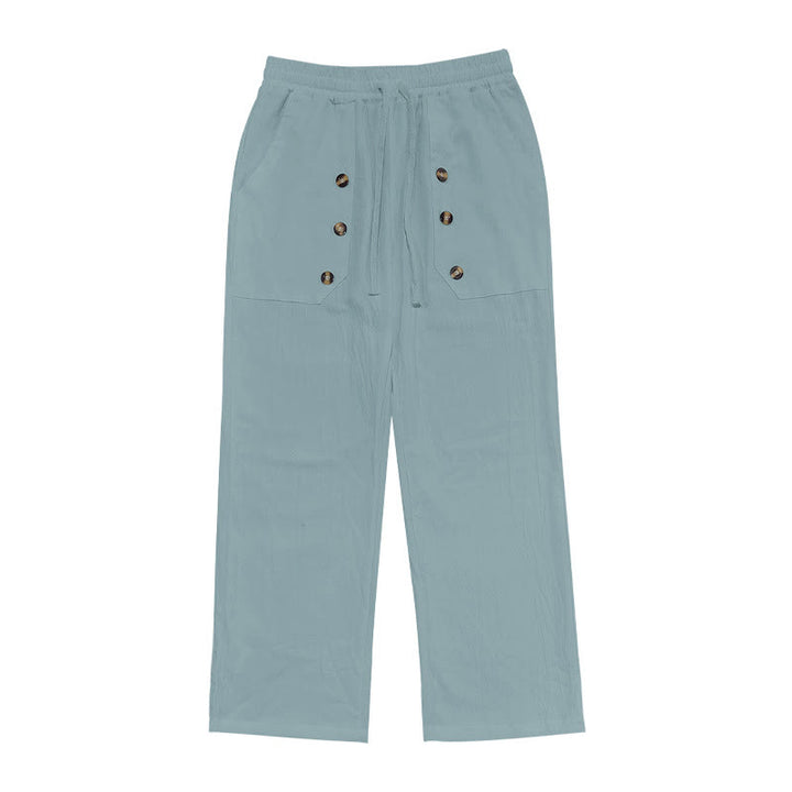 Pantaloni da uomo in cotone casual con bottoni in tinta unita e tasche Buddha Stones - image 18