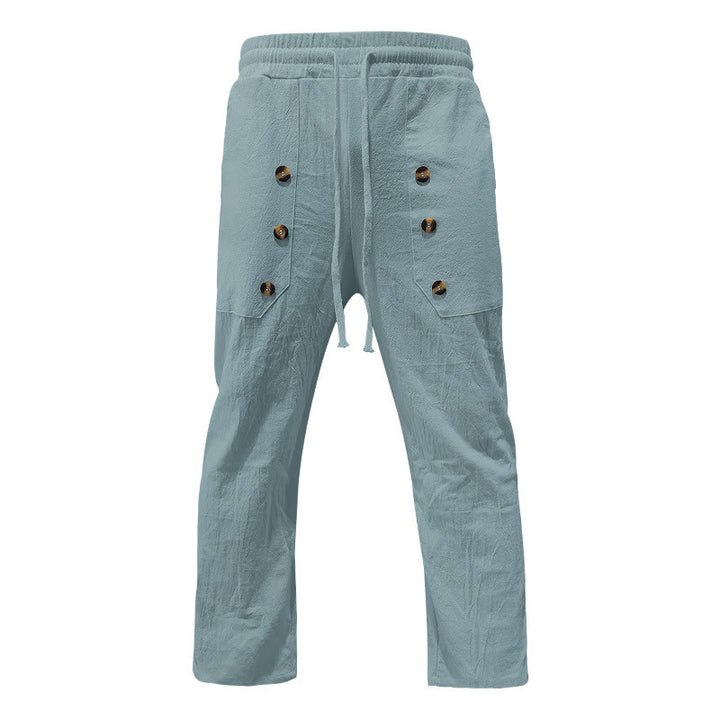 Pantaloni da uomo in cotone casual con bottoni in tinta unita e tasche Buddha Stones - image 22