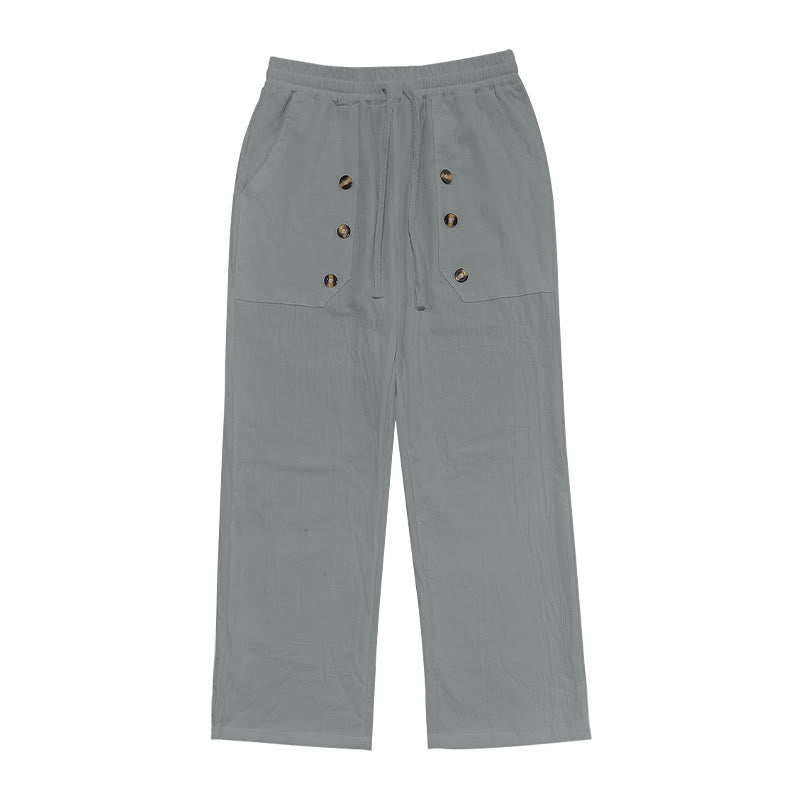 Pantaloni da uomo in cotone casual con bottoni in tinta unita e tasche Buddha Stones - image 26
