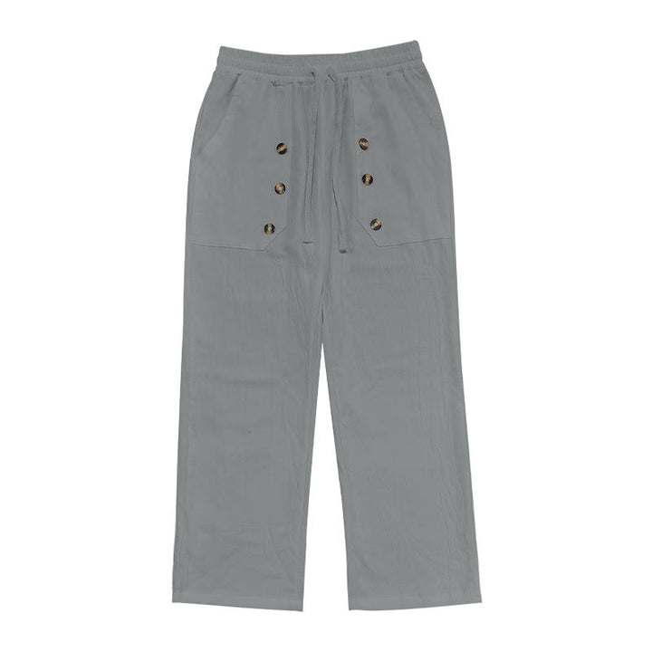 Pantaloni da uomo in cotone casual con bottoni in tinta unita e tasche Buddha Stones - image 26