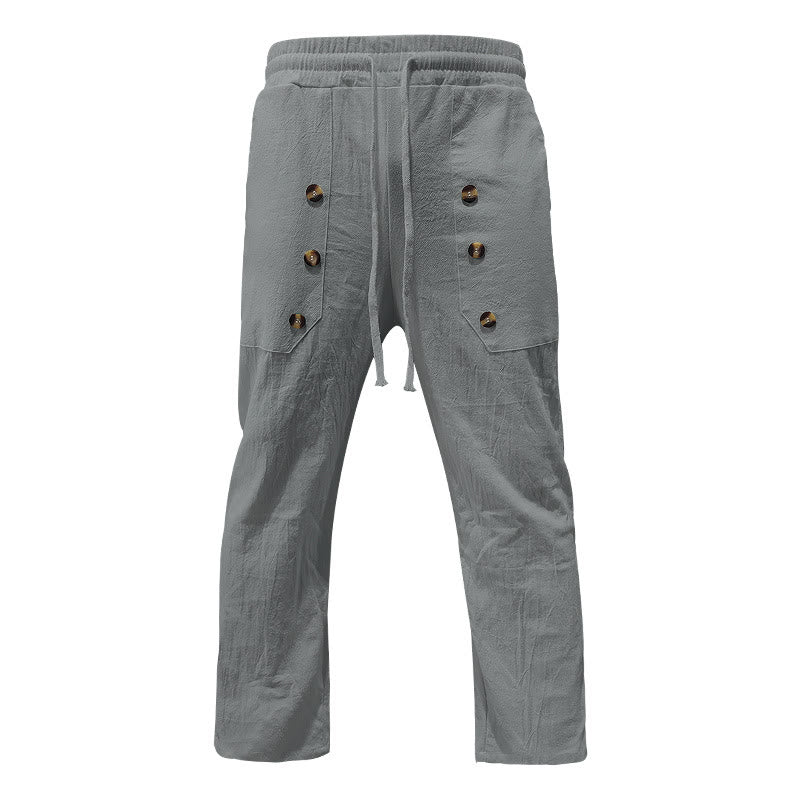 Pantaloni da uomo in cotone casual con bottoni in tinta unita e tasche Buddha Stones - image 31