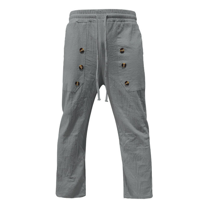 Pantaloni da uomo in cotone casual con bottoni in tinta unita e tasche Buddha Stones - image 31