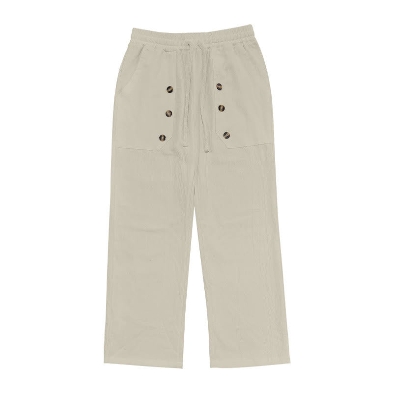 Pantaloni da uomo in cotone casual con bottoni in tinta unita e tasche Buddha Stones - image 34