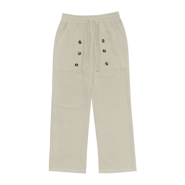 Pantaloni da uomo in cotone casual con bottoni in tinta unita e tasche Buddha Stones - image 34