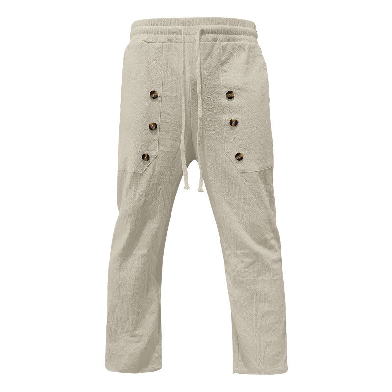 Pantaloni da uomo in cotone casual con bottoni in tinta unita e tasche Buddha Stones - image 38